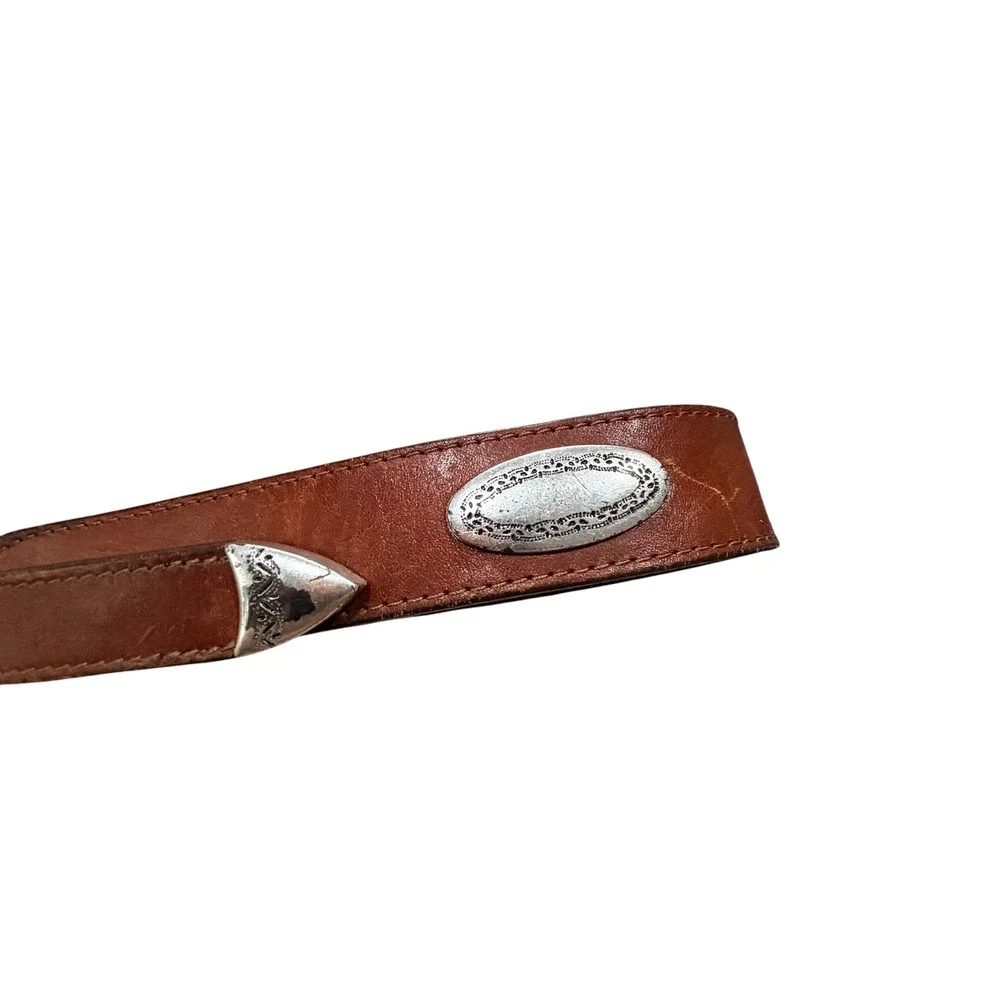 Brighton Brown Leather Western Concho Belt Silver Buckle 36 39107 Cognac Mens
